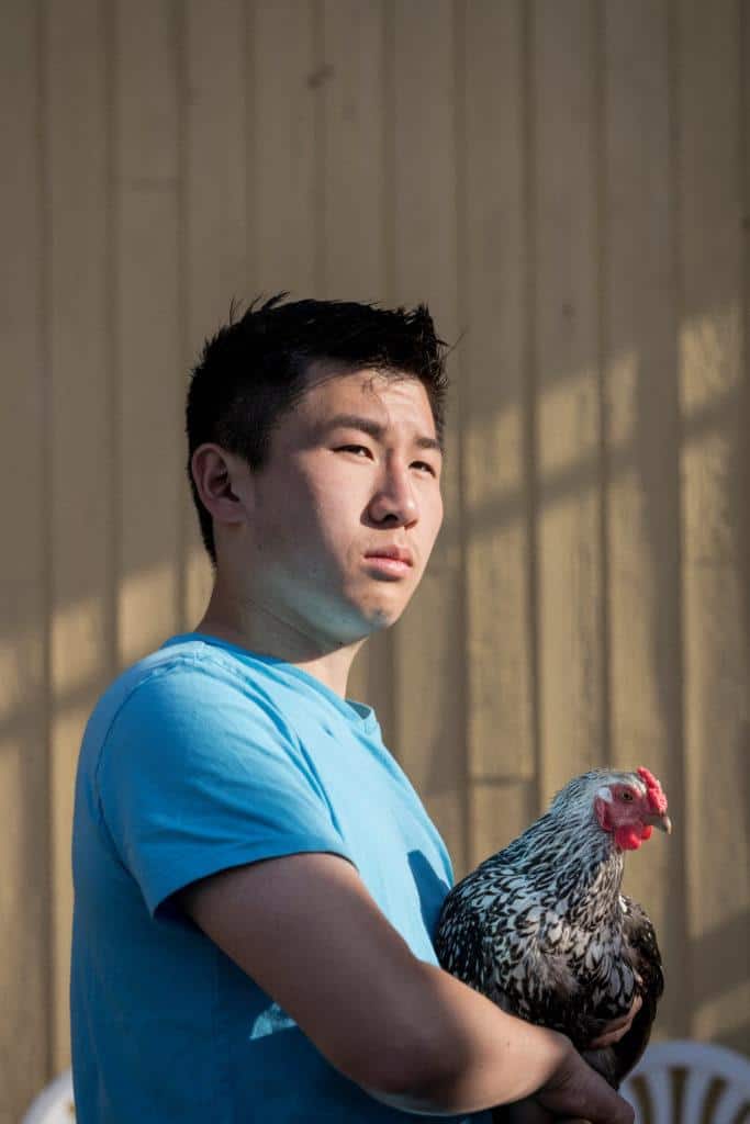 Jeffrey Yu at his home in Endicott, N.Y., where he raises chickens with his father. He will attend Yale.